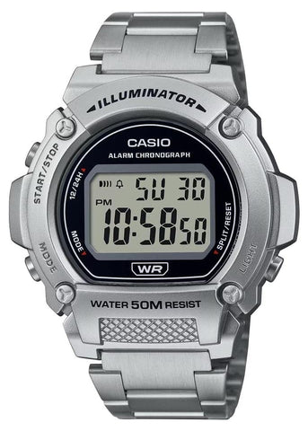 CASIO GENTS DIGITAL RESIN CASE STAINLESS STEEL BRACELET W219HD-1A