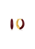 ANIA HAIE CLARET RED ENAMEL GOLD HUGGIE EARRINGS E031-02G-R