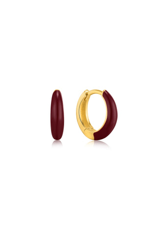 ANIA HAIE CLARET RED ENAMEL GOLD HUGGIE EARRINGS E031-02G-R