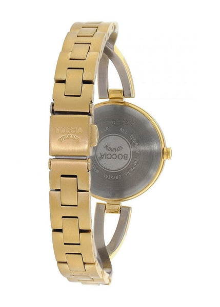 3239 03 BOCCIA LADIES TITANIUM ROUND CROSS OVER BRACELET GOLD