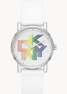 NY6615 DKNY SOHO SILVER DIAL COLOUR WHITE POLYURETHANE BAND Goldsack Co