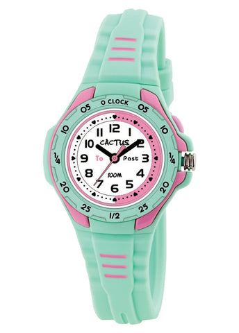 CACTUS ANALOGUE TIME TEACHER MENTOR MINT GREEN/PINK CAC-116-M12