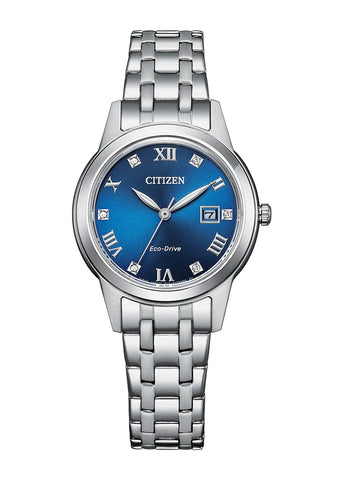CITIZEN LADIES ECO-DRIVE BLUE DIAL STAINLESS STEEL BRACELET FE1240-81L