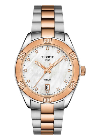 TISSOT SWISS LADIES PR100 ROSE GOLD STAINLESS DIAMOND SET T101-910-22-116-00