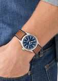 FOSSIL DEFENDER SOLAR BLUE DIAL TAN LEATHER BAND FS5975