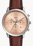 FOSSIL NEUTRA CHRONOGRAPH ROSE GOLD BROWN LEATHER BAND FS5982