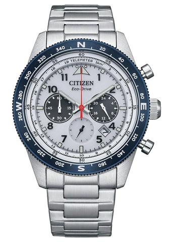 CITIZEN GENTS ECO DRIVE CHRONOGRAPH WHITE DIAL STAINLESS CA4554-84H