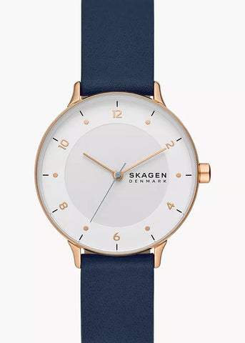 SKAGEN RIIS WHITE DIAL BLUE LEATHER BAND SKW3090