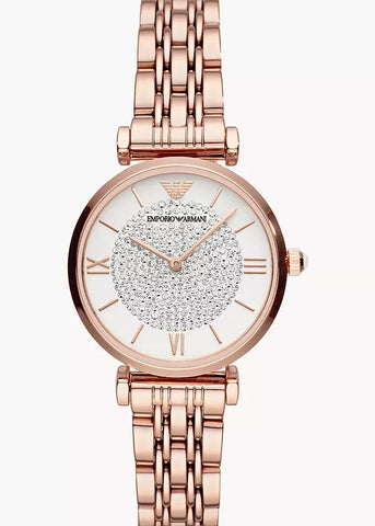EMPORIO ARMANI GIANNI T-BAR CRYSTAL DIAL ROSE GOLD BRACELET AR11244