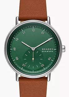 SKAGEN KUPPEL GREEN DIAL BROWN LEATHER BAND SKW6905