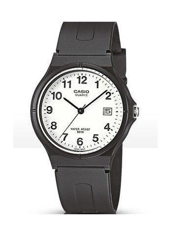 CASIO ANALOGUE 12 FIGURE WHITE DIAL BLACK RESIN BAND MW59-7B