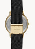 ARMANI EXCHANGE LOLA GOLD/BLACK DIAL BLACK LEATHER BAND AX5548