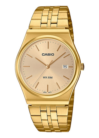 CASIO ANALOGUE GOLD DIAL GOLD STAINLESS STEEL BRACELET MTPB145G-9A