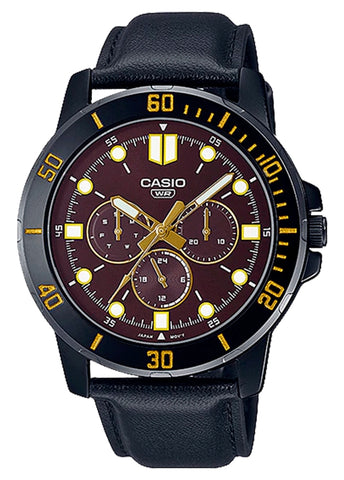 CASIO GENTS ANALOGUE BLACK DIAL BLACK LEATHER BAND MTPVD300BL-5E
