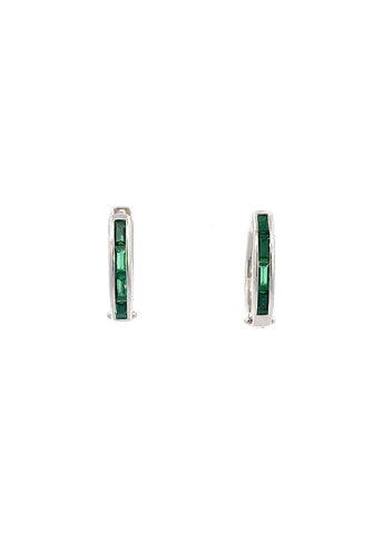 GEORGINI GIFTS BAGUETTE GREEN SILVER HOOP EARRINGS IE1131G