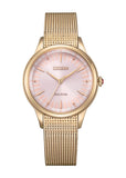 CITIZEN LADIES ECO-DRIVE ROSE DIAL STAINLES MESH BRACELET EM0818-82X