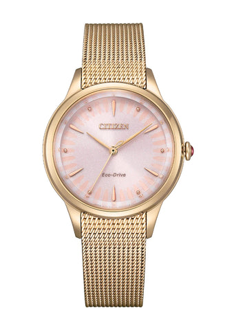 CITIZEN LADIES ECO-DRIVE ROSE DIAL STAINLES MESH BRACELET EM0818-82X