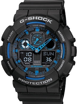 CASIO G-SHOCK ANALOGUE / DIGITAL BLUE / BLACK RESIN BAND GA100-1A2