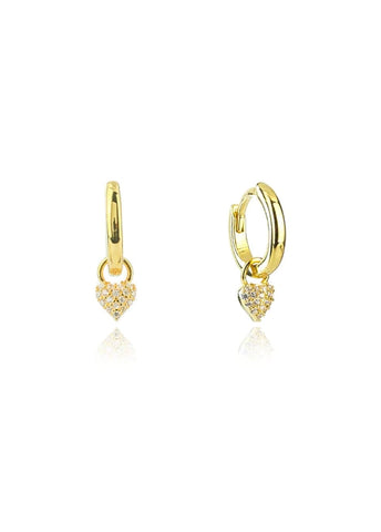 GEORGINI SWEETHEART SPARKLY HEART MINI DROP GOLD HOOP IE1141G
