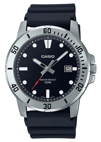 CASIO ANALOGUE BLACK DIAL BLACK RESIN BAND MTPVD01-1E