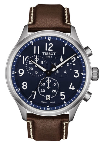 TISSOT SWISS GENTS CHRONOGRAPH XL BLUE DIAL BROWN LEATHER T116-617-16-042-00