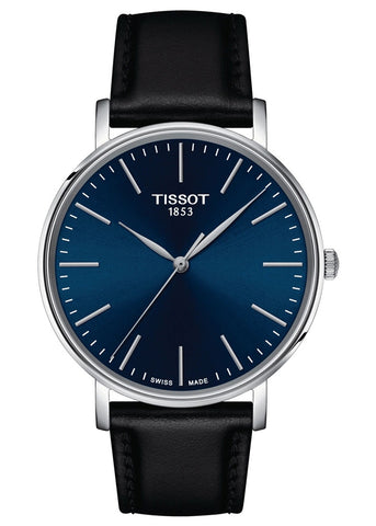TISSOT SWISS GENTS EVERYTIME BLUE DIAL BLACK LEATHER BAND T143-410-16-041-00