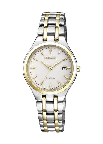 CITIZEN LADIES ECO-DRIVE BI-TONE GOLD & SILVER BRACELET EW2484-82B