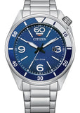 CITIZEN GENTS ECO-DRIVE AVIATOR STYLE BLUE DIAL STAINLESS AW1711-87L