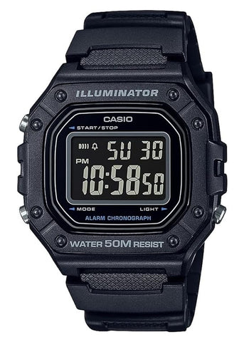 CASIO DIGITAL WATCH LED LIGHT BLACK RESIN BAND W218H-1B