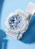 CASIO BABY-G ANALOGUE / DIGITAL BLUE DIAL WHITE RESIN BAND BA110XBE-7A