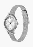 EMPORIO ARMANI CLEO CRYSTAL SET SILVER DIAL STAINLESS MESH AR11584