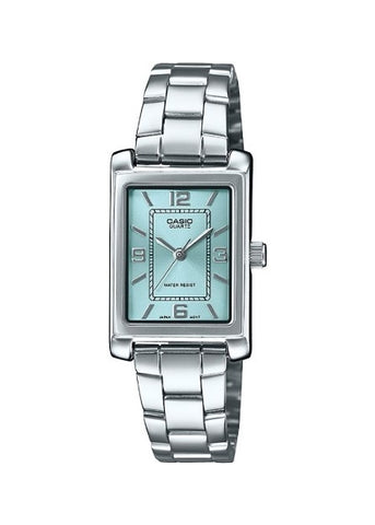 CASIO LADIES ANALOGUE RECTANGULAR CASE BLUE DIAL STAINLESS LTP1234DD-2A