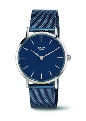 BOCCIA LADIES TITANIUM CASE BLUE DIAL BLUE MESH BAND 3281-07
