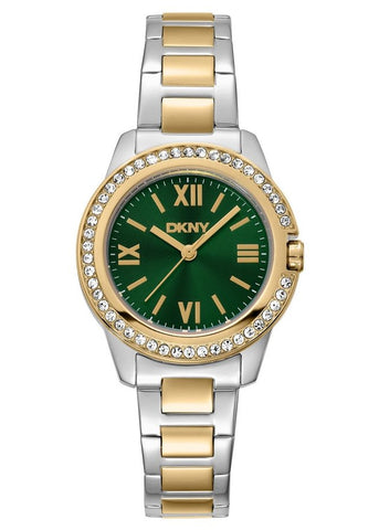 DKNY EVENING CRYSTAL SET GREEN DIAL TWO-TONE BRACELET DK1L105M0095