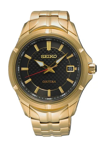 SEIKO COUTURA BLACK PATTERN DIAL GOLD STAINLESS BRACELET SUR566P-9