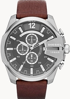 DIESEL MEGA CHIEF CHRONOGRAPH GREY DIAL BROWN LEATHER BAND DZ4290