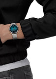 TISSOT SWISS EVERYTIME TEAL DIAL SILVER MESH BAND T143-210-11-091-00