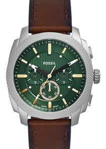 FOSSIL MACHINE CHRONOGRAPH GREEN DIAL BROWN LEATHER FS6100