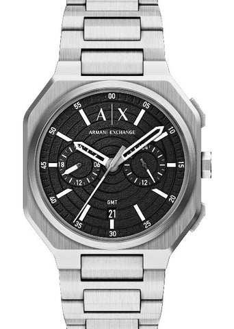 ARMANI EXCHANGE BASS G.M.T BLACK TEXTURE DIAL STAINLESS AX1475