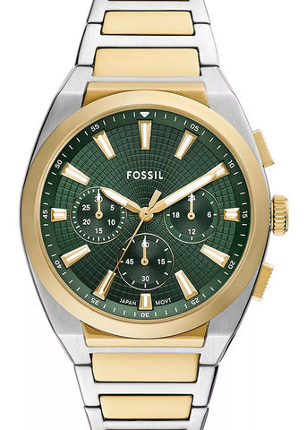 FOSSIL EVERETT CHRONOGRAPH GREEN DIAL TWO-TONE BRACELET FS6106