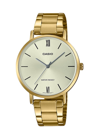 CASIO ANALOGUE SOFT GOLD DIAL GOLD BRACELET LTPVT01G-9B