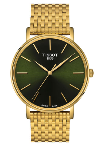 TISSOT SWISS EVERYTIME GREEN DIAL GOLD CASE & BRACELET T143-410-33-091-00