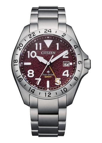 CITIZEN GENTS ECO-DRIVE PROMASTER LAND G.M.T RED DIAL BJ7150-50W