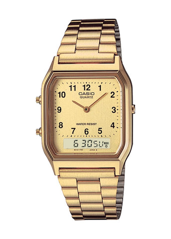 CASIO VINTAGE ANALOGUE/ DIGITAL GOLD DIAL GOLD BRACELET AQ230GA-9B