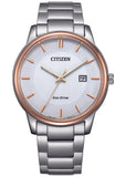 CITIZEN GENTS ECO-DRIVE WHITE DIAL ROSE STAINLESS STEEL BM6979-74A