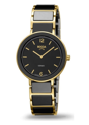 BOCCIA LADIES TITANIUM GOLD BLACK CERAMIC BRACELET 3311-04