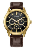 CITIZEN GENTS ECO-DRIVE BLACK DIAL BROWN LEATHER BAND BU2112-06E