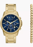 ARMANI EXCHANGE BANKS BLUE DIAL GOLD BOX SET GOLD BRACELET AX7151SET