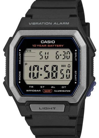 CASIO DIGITAL VIBRATION ALARM BLACK RESIN BAND W738H-1A