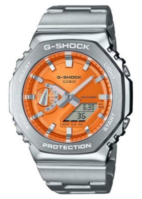 CASIO G-SHOCK METAL COVERED ORANGE DIAL STAINLESS STEEL GM2110D-4A